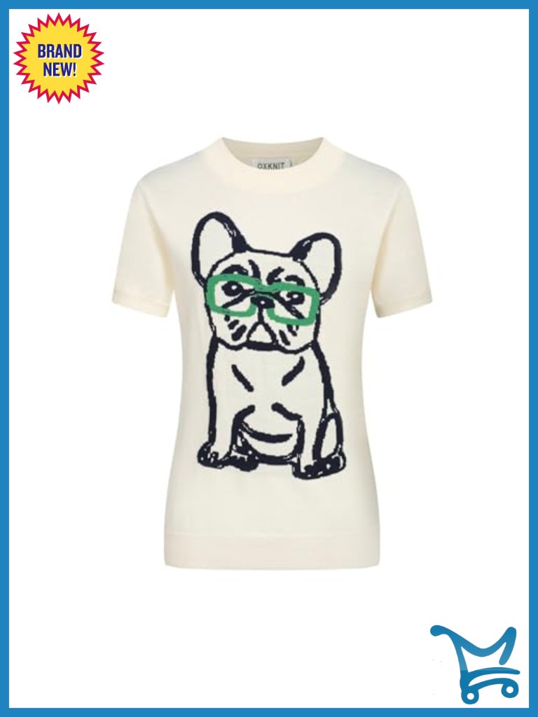 1960s Mod Style Knitted Short Sleeve T-Shirt With Dog Pattern
